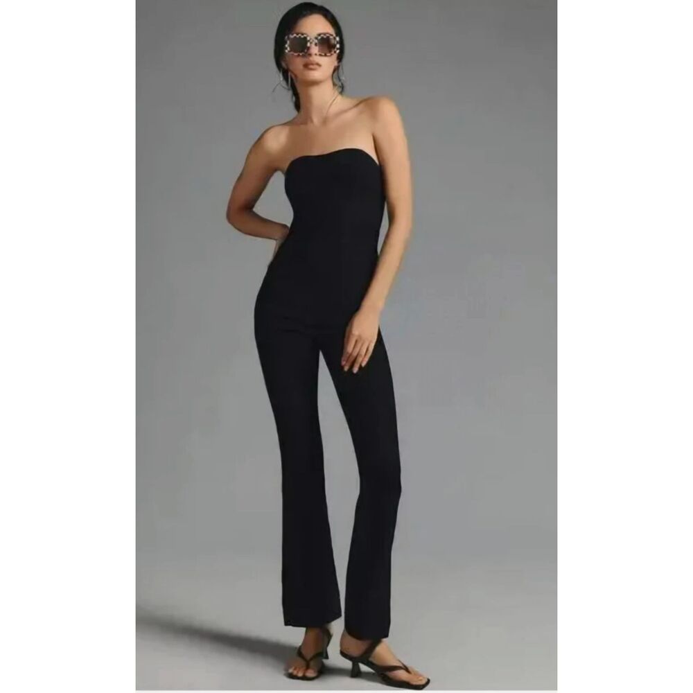 Anthropologie Maeve Black Strapless Slim Flare Jumpsuit size 4 - Picture 5 of 6